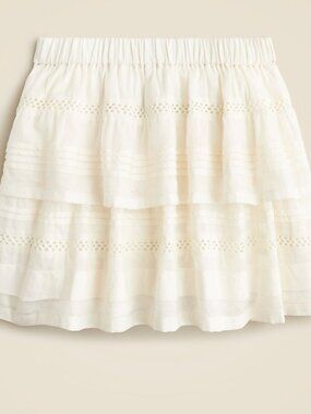 J.Crew Crewcuts Girls Ivory White Eyelet Tiered Skirt in Cotton Voile Size Large